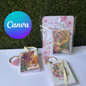 Plantilla editable de mini biblias para mamá y religiosas con diseños variados, frases bíblicas y tarjetas para emprender